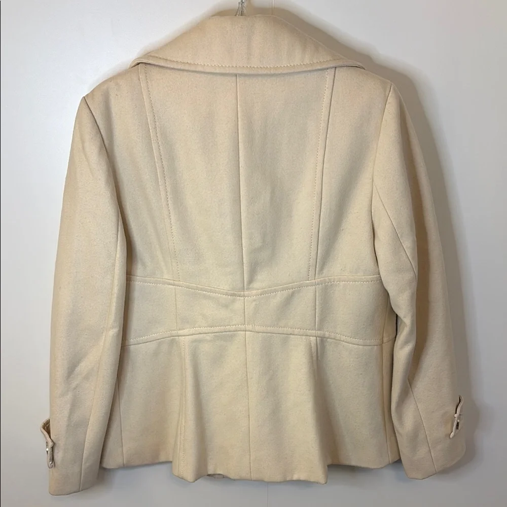 LAST CALL! Calvin Klein Cream Wool Peacoat with Tailored Silhouette - Picture 12 of 14